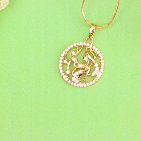 "Elegant Rose Gold Round Pendant with Floral and Woman Silhouette, XPPT1516 - Picture 8 of 12